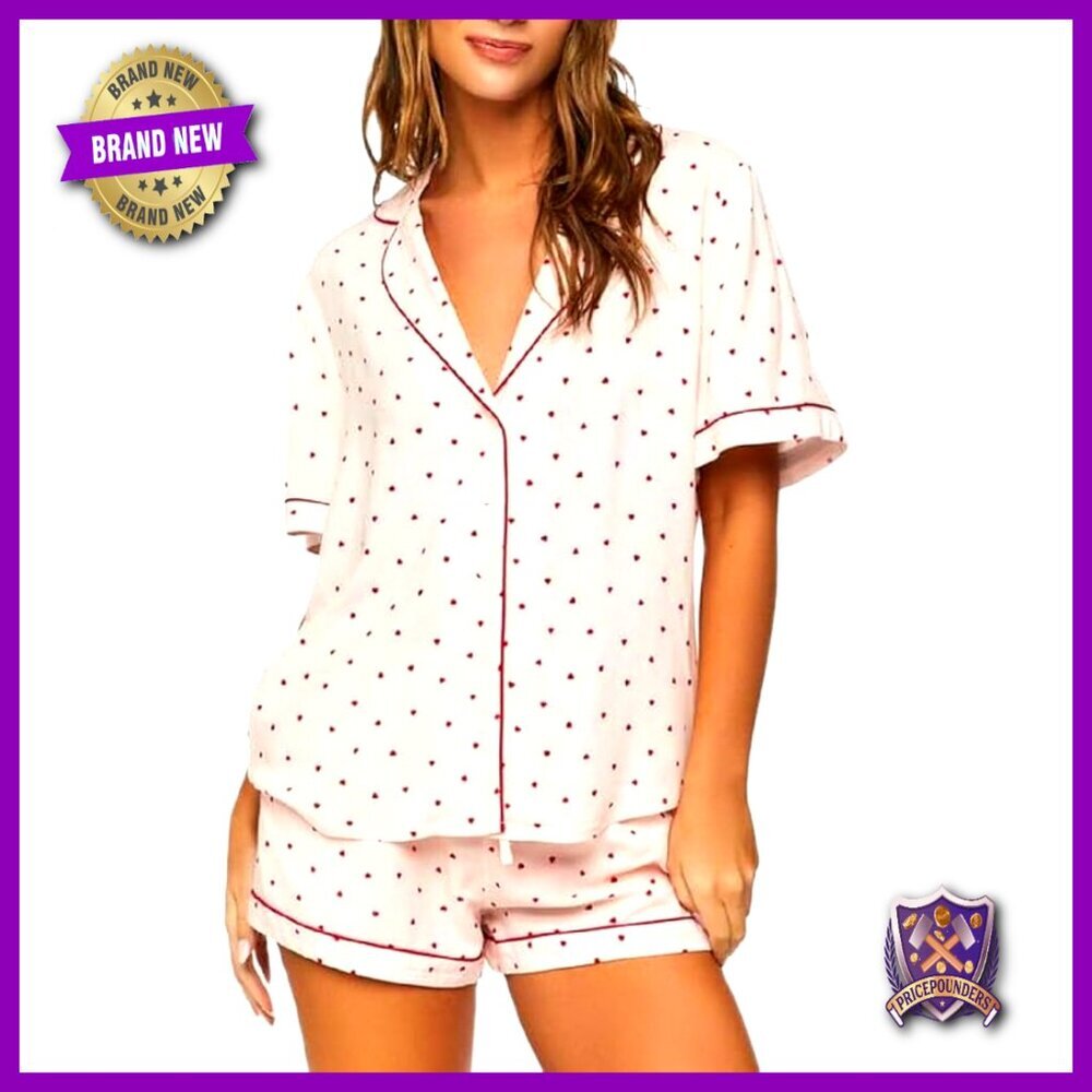 Small Polyester Pajama Set Short Sleeve Button Down Shorts Loungewear